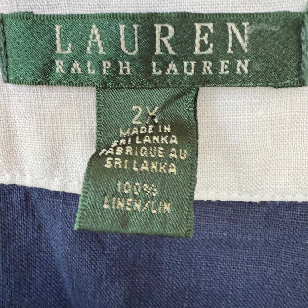 Lauren Ralph Lauren Linen Roll Tab Tunic Blouse size 2X Navy Blue White - Picture 2 of 10